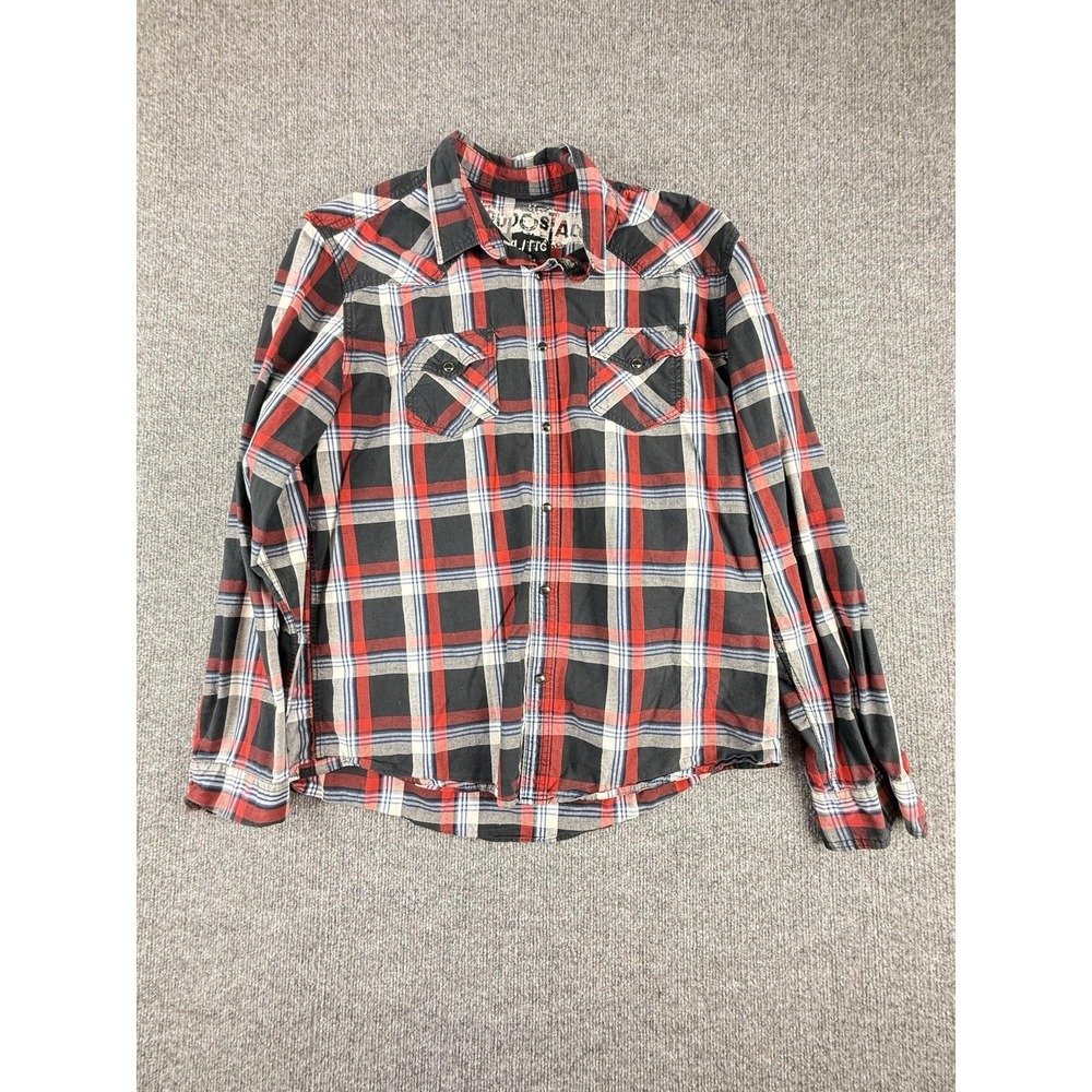 Y2k Aeropostale Shirt Mens 2XL Multicolor Plaid Western Snap Long Sleeve‎ Casual